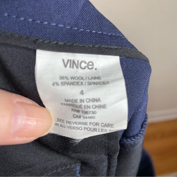 VINCE navy & blue side stripe crepe stretch wool ankle pants size 4 - Picture 6 of 6